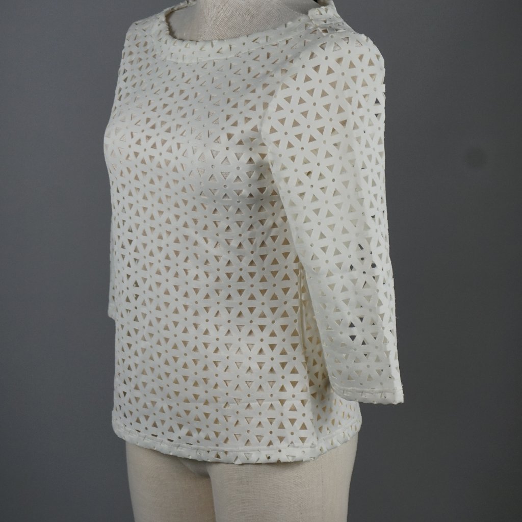 Lauren Michelle Top White Lazer Cut Geo Pattern